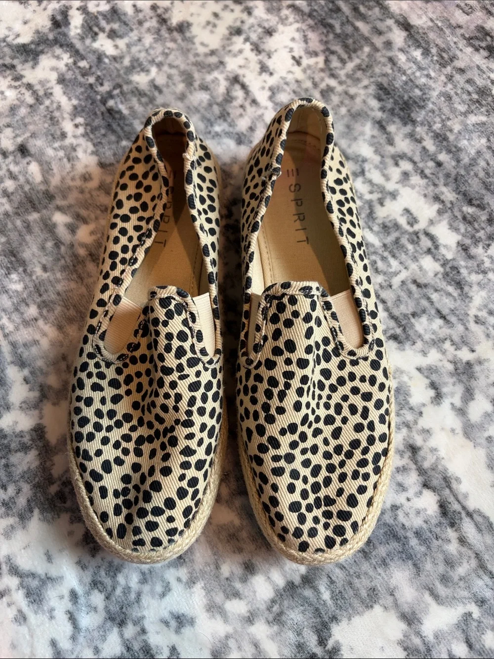 Esprit Tan Espadrilles with Black Polka Dot Print